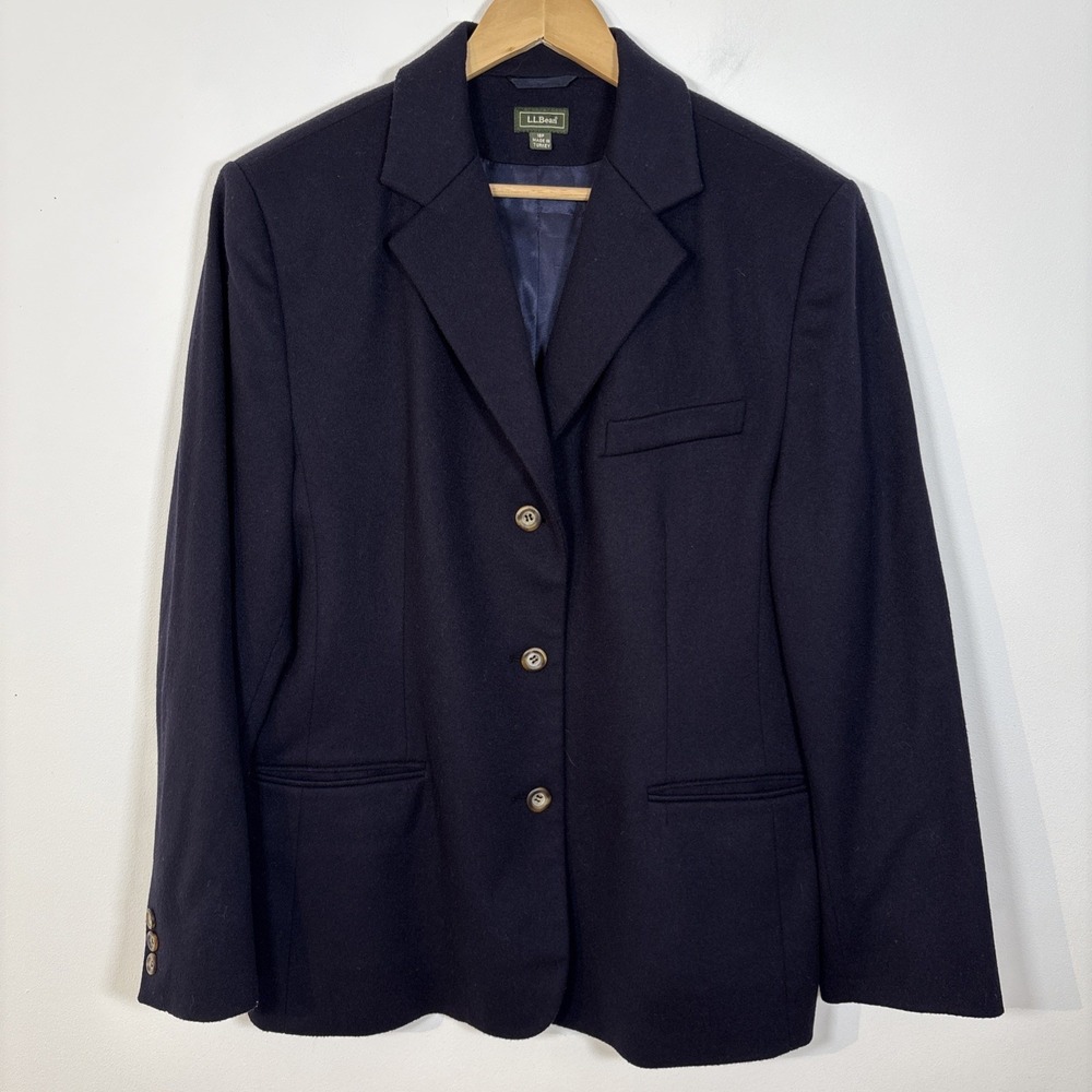 LL Bean Blazer Womens 18P Wool Cashmere Navy Jacket Capsule Minimalist Preppy